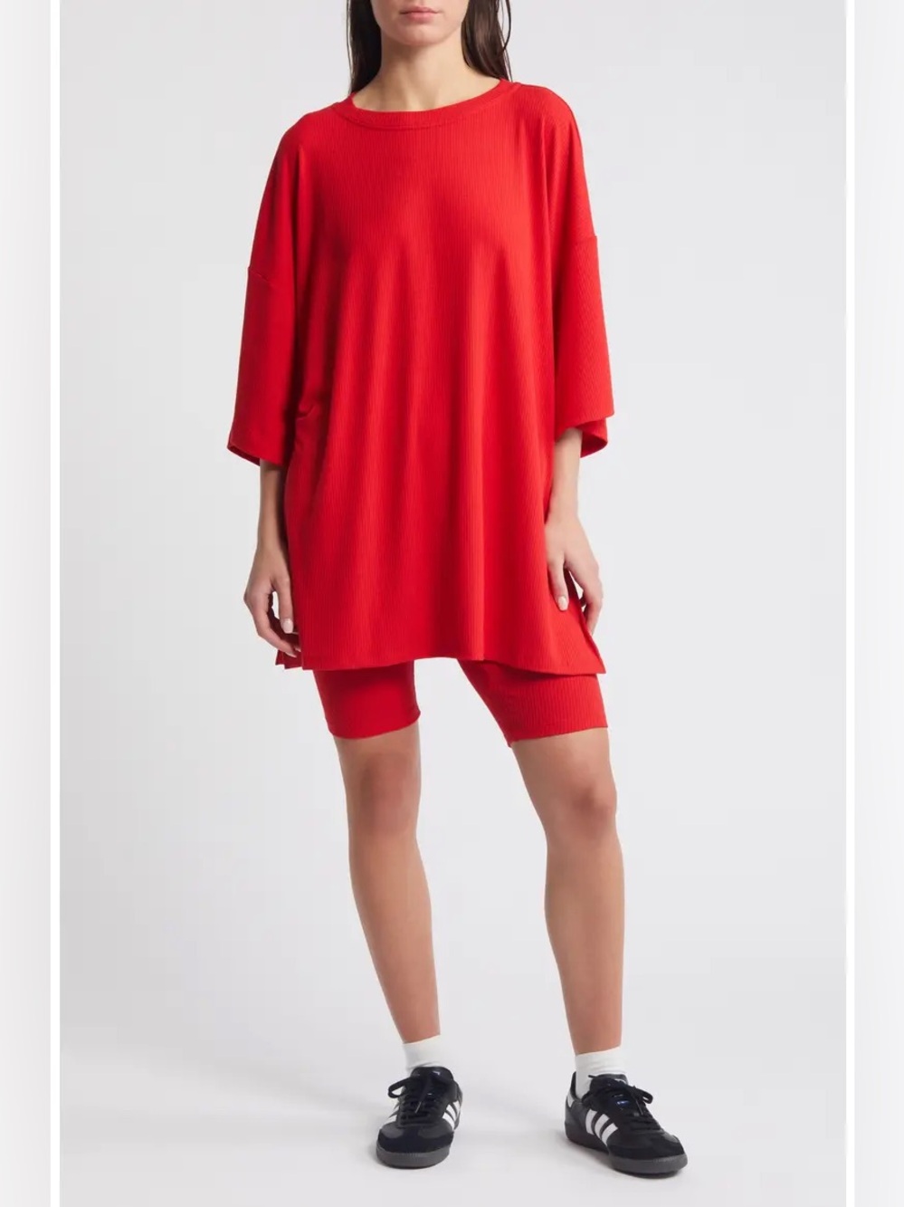 Dressed In LALA: Red Ribbed Biker Short Set